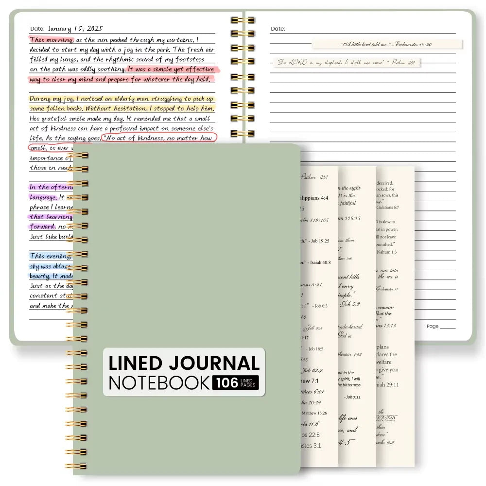 Green Lined Prayer Journal with Bible verse stickers - view 1